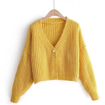 Chaqueta Punto V Suelta con Un Botón, Otoño Rosa y Blanco