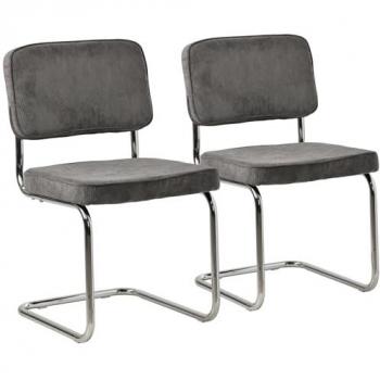 Chaises cantilever en velours côtelé gris MARIA, lot de 2