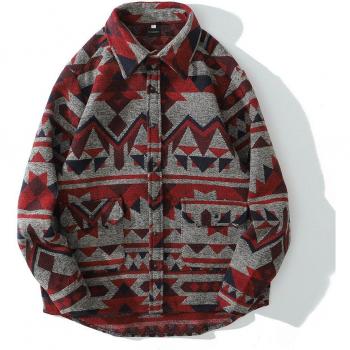 Camisa Retro de Franela de Cachemira para Hombre, Manga Larga, Abotonada, Estilo Vintage