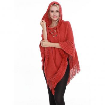 Poncho Tricoté avec Capuche pour Femmes