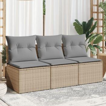 Torana Sofá de Jardín 3 Plazas Beige con Cojines de Ratán Sintético