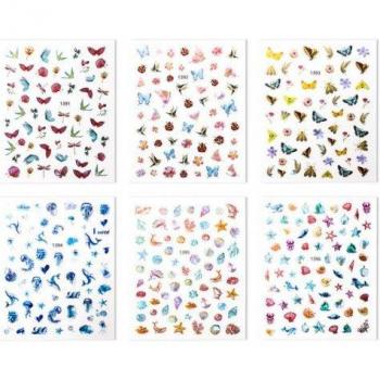 Autocollants pour ongles corail, 6 feuilles