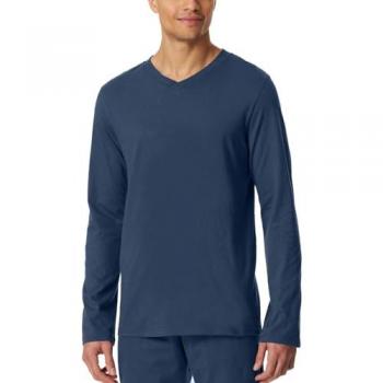 SCHIESSER Pyjama Langarmshirt MIX + RELAX blau | 52