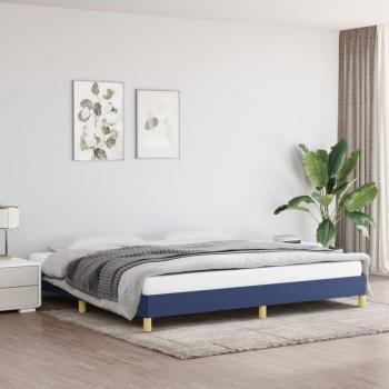 Lit double rembourré avec cadre à lattes, finition bleue, 200x200 cm – tissu