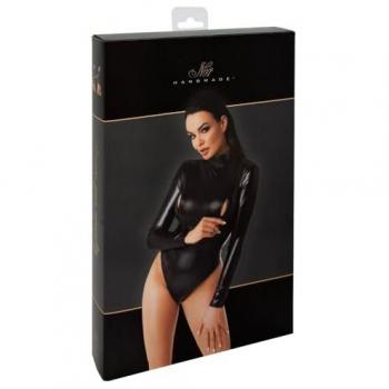 Powerwetlook Langarm-Body Noir – sexy figurbetont, 2-Wege-Reißverschluss