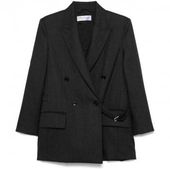 Max Mara Women's Grey Wool Double-Breasted Blazer Jacket XS