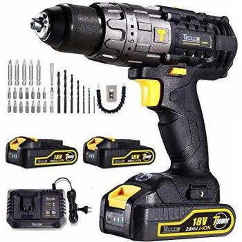 TECCPO Perceuse Percussion 60 Nm – 18 V, Mandrin Auto‑Serrant 13 mm