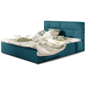 Lit Adultes Lenzo 140x200 Velours Rembourré Bleu Canard
