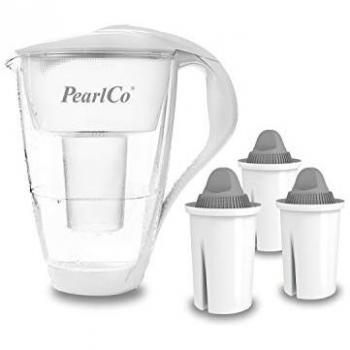 PearlCo Wasserfilter Glas weiß mit 3 Filterkartuschen
