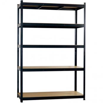 Étagère réglable noire à 5 niveaux – 180 x120 x60 cm, Poids maximal 1250 kg