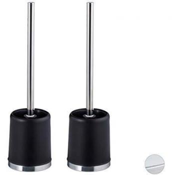Kit Deux Brosses WC + Porte Métal Rond – 37 cm, Noir