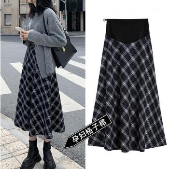 Herbstliches Karo-Mutterschaftsrockkleid, große Bodenlänge, EINE Linie