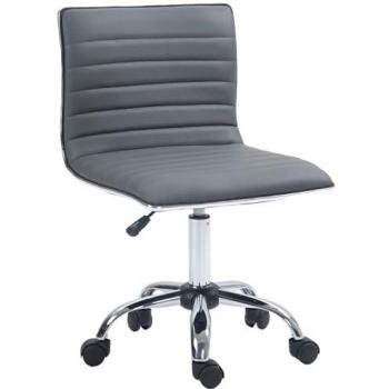 Armless Mid-Back Swivel Office Chair Dark Grey PU Leather
