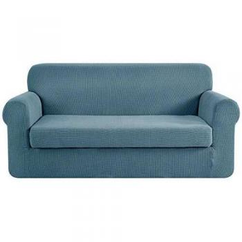 CHUN YI 2 Piece Jacquard Sofa Covers Stretch Fabric Settee cover Furniture Protector for Loveseat, 2 Seater Sofa Slipcover with Elastic Bottom, Checks Durable Spandex Fabric