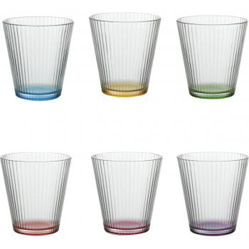 TRESV Set de 6 Vasos de Colores de cristales, Vaso de Vidrio de 270ml y 430ml, Productos de vidrio de alta calidad, Vasos de Bebida, Alcohol y Agua, Apto para uso diario