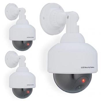 Fausse caméra de sécurité en dôme, lot de 3, lumière LED clignotante, dissuasion des intrus, intérieur/extérieur, blanche