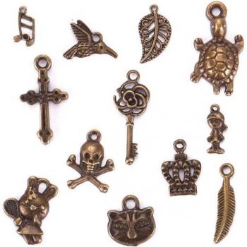 Set de 50 colgantes estilo mixto, plata plateada del Tíbet + oro artesanal #240209