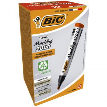 Bic Marqueur permanent Pointe ogive Corps plastique Encre à base d'alcool Rouge Lot de 12