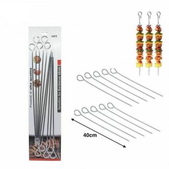 Set 10 Spiedini per Barbecue In Acciaio Lunghezza 40cm