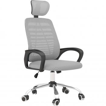 Vinsetto Office Chair with Mesh Back, Ergonomic Design, Rotatable Headrest, Lumbar Support, Armrests, Grey