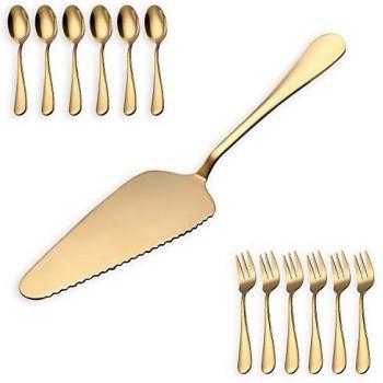 Goldener Kuchen‑Cutter & Pizzaserver in Edelstahl 13‑teiliger Packung