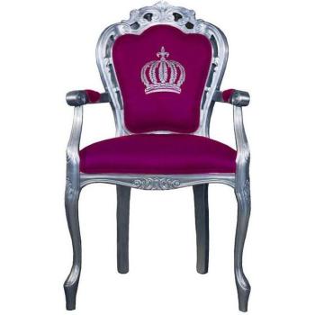 Prunkvoller Esszimmerstuhl in Pink und Silber