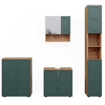 Vicco Ensemble Meubles de Bain Irma – Chêne Doré, 4 Pièces, Armoire Haute & Commode