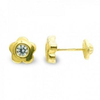 Pendientes de oro 9k para niña, 7 mm, diseño de flor con circonita
