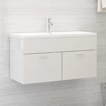 Armario de baño con lavabo blanco brillante, estructura de aglomerado