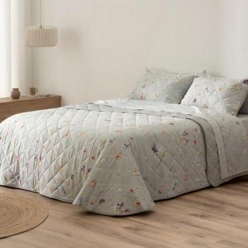 Colcha Bouti 629: Estampado Floral en Gris – Incluye Fundas de Cojín