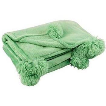 Vert Vif Plaid Pompon Polyéster 130×170 cm – J‑Line