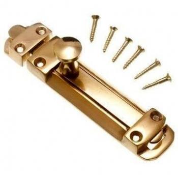 TOWER BOLT SLIDE DOOR LOCK 100MM POLISHED BRASS WITH SCREWS