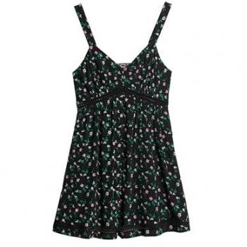 Lace‑Trimed Cosmos Dress – Black Floral, 2XS (Superdry)