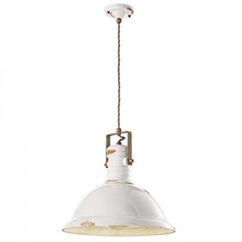 Lampadario Sospensione Industriale Retrò Bianco D40 cm E27 77W Ferroluce C1690