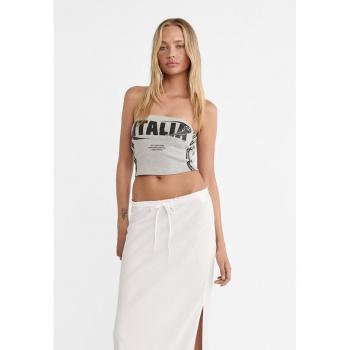 Stradivarius Small Grey Melange Country Print Bandeau Top