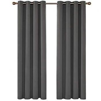 Deconovo Verdunkelungsgardine mit Ösen, 175x140 cm, Hellgrau, 2er Set für Schlafzimmer