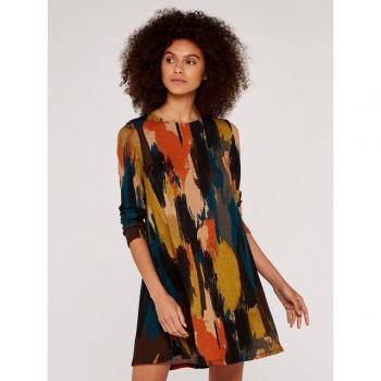 Apricot Druck Swing-Minikleid mit Pinselstrichdesign