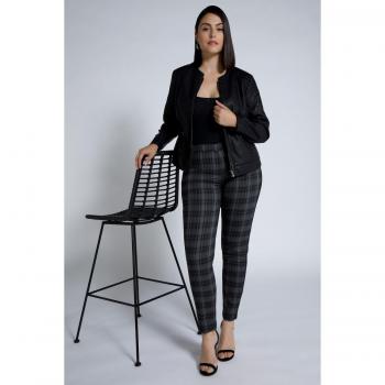 Pantaloni donna bengalina a quadri, modello Sarah, gamba stretta, nero, taglia 62, Ulla Popken