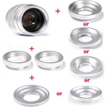 Fujian 35mm f/1.7 Silver CCTV Lens + Adapter Ring + 2 Macro Rings for NEX FX M4/3 NIKON1 EOSM