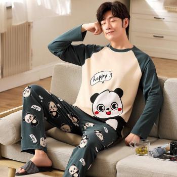 Pijama de verano a otoño para hombres, suelto, algodón, estampado de dibujos animados, conjunto de pijamas de pareja, M-4XL