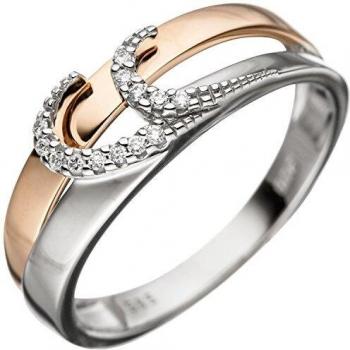 Bicolor Damenring aus 585 Gold mit 13 Diamanten Größe 56
