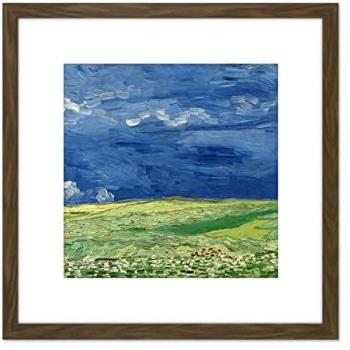 Artery8 Van Gogh Wheatfield Under Thunderclouds 8x8 Brown Wooden Framed Canvas