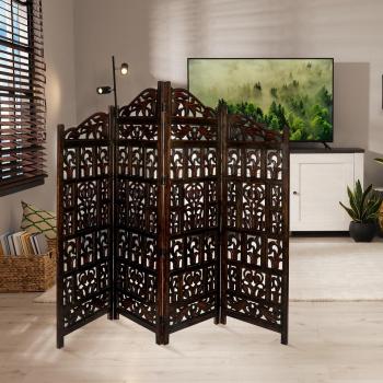 4 Panel Carved Room Divider Screen