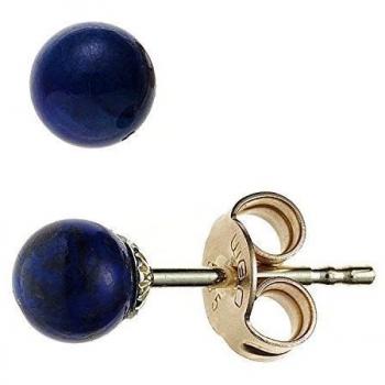 Jobo Damen Ohrstecker Kugel 585 Gold Gelbgold 2 Lapislazuli blau