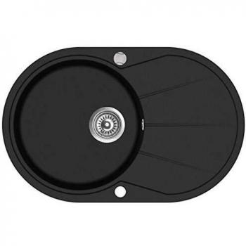 Oval Black Granite Kitchen Sink with Single Basin (Vidaxl)