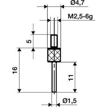 Palpeur d'outil D. 1,5 mm longueur 30 mm tige M2,5 acier