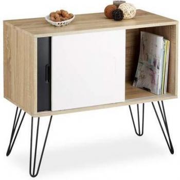 Credenza Retrò in Legno e Metallo, 70x80x40 cm, Stile Anni '60, Bianco/Nero
