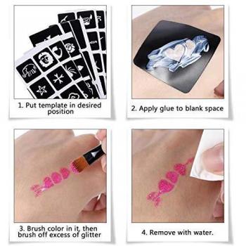 Glitzer-Tattoo-Set für Kinder: 20 Glitzertuben und 80 Schablonen