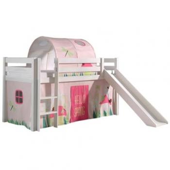 SLEEPY Lit Mi-Haut Tobogan 90x200 cm, Laqué Blanc, Housse + Tunnel Garden