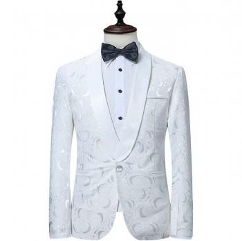 Chaqueta de Novio Jacquard de Manga Larga para Hombre en Blanco, Talla Grande, Otoño e Invierno